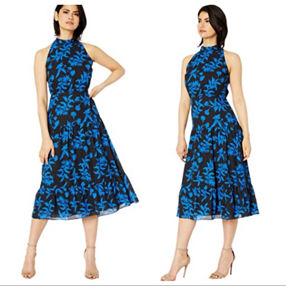 Sam Edelman Graphic Botanic Halter Blue Midi Dress
